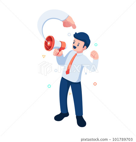 Isometric Businessman Promote Himself by Megaphone Isometric Businessman Promote Himself by Megaphone 101789703