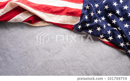 Happy Memorial day concept made from American flag on dark stone background. Happy Memorial day concept made from American flag on dark stone background. 101789759