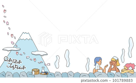 A frame of three women enjoying a hot spring trip in Japan (spring) (line drawing) A frame of three women enjoying a hot spring trip in Japan (spring) (line drawing) 101789883