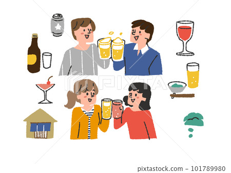 Illustration material set of people drinking beer and accessories Illustration material set of people drinking beer and accessories 101789980