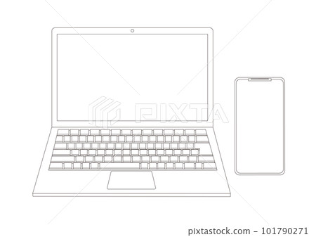Line drawing illustration of smartphone and laptop Line drawing illustration of smartphone and laptop 101790271