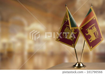 Small flags of the Sri Lanka on an abstract blurry background Small flags of the Sri Lanka on an abstract blurry background 101790566