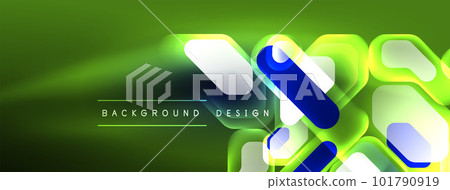 Glowing neon geometric elements abstract background. Neon light or laser show, electric impulse, power lines, techno quantum energy impulse, magic glowing dynamic lines 101790919