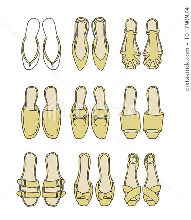 Illustration set of yellow sandals - Stock Illustration [101790974] - PIXTA