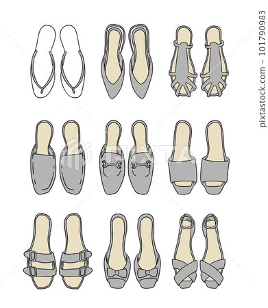 Illustration set of gray sandals Illustration set of gray sandals 101790983