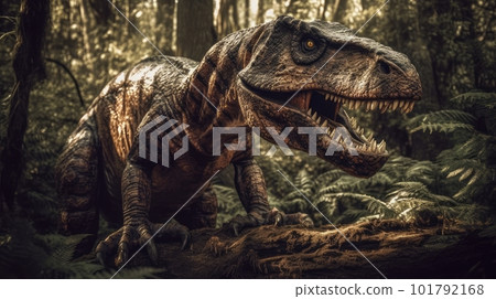 Tyrannosaurus walking in the forest: AI work 101792168