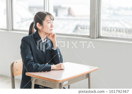 High school girls and junior high school students are worried in a school classroom (worry, trouble, stress) High school girls and junior high school students are worried in a school classroom (worry, trouble, stress) 101792367