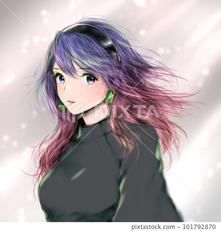 Woman with gradation hair with her hair flowing blue hair background 101792870