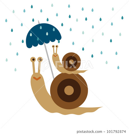 Parent and child of a snail with an umbrella in the rain Parent and child of a snail with an umbrella in the rain 101792874