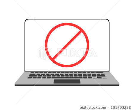 Banned laptop sign. Warning, laptop with forbidden sign on screen, security system 101793228