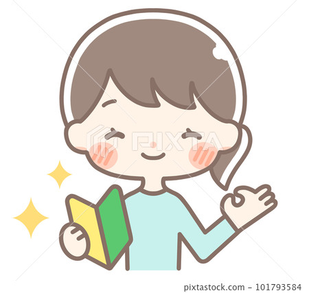 A smiling woman with a beginner's mark 101793584