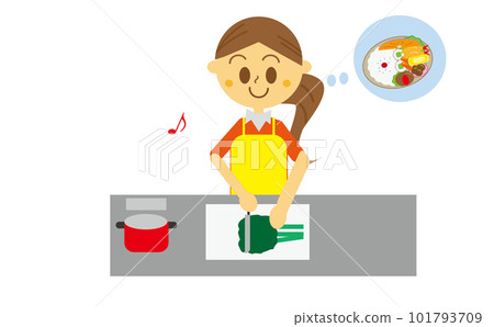 Illustration of a woman making lunches, self-catering, handmade lunches, savings 101793709