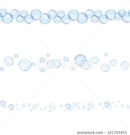 Watercolor drawn set of seamless border from different size air bubbles on white background. Transparent realistic picture for illustrations, stickers, logo, printing, patterns, frames, rapport card. Watercolor drawn set of seamless border from different size air bubbles on white background. Transparent realistic picture for illustrations, stickers, logo, printing, patterns, frames, rapport card. 101793855