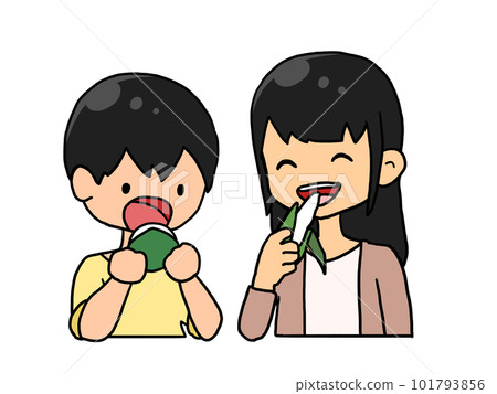 小孩吃柏年糕和chimaki的插圖(日本男女) 小孩吃柏年糕和chimaki的插圖(日本男女) 101793856