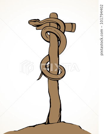 The serpent on the pole. Vector drawing The serpent on the pole. Vector drawing 101794402