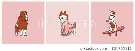 Hand drawn vector abstract graphic line collection set with diverse cute funny cartoon dogs characters.Vector illustration of funny cartoon different breeds dogs in trendy flat style. Line dog icon. 101795111