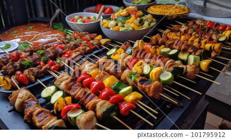 Barbecue outdoor skewer AI generated image AI image 101795912