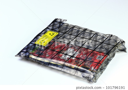 Professional video graphic card, High performance video graphic card in anti static package or esd bag isolated on white background. 101796191