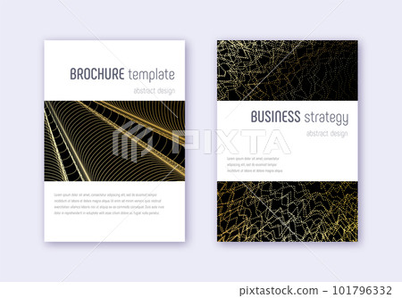 Minimalistic cover design template set. Gold abstract lines on black background. Emotional cover design. Dramatic catalog, poster, book template etc. 101796332