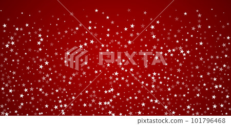 Falling snowflakes christmas background. Subtle flying snow flakes and stars on christmas red background. Beautifully falling snowflakes overlay. Wide vector illustration. 101796468