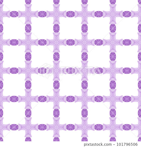 Ethnic hand painted pattern. Purple remarkable boho chic summer design. Textile ready original print, swimwear fabric, wallpaper, wrapping. Watercolor summer ethnic border pattern. 101796506