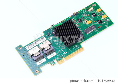 Disk array controller card( Raid ) with with double mini sas connector isolate on a white background  101796638