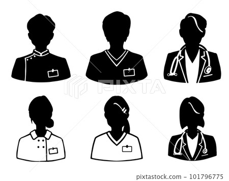 Male and female medical personnel monochrome silhouette illustration set black 101796775