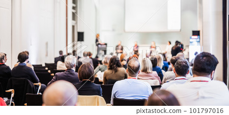 Round table discussion at business conference meeting event.. Audience at the conference hall. Business and entrepreneurship symposium 101797016