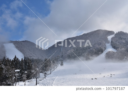 Skiers down the slopes of Nozawa Onsen Ski Resort Skiers down the slopes of Nozawa Onsen Ski Resort 101797187