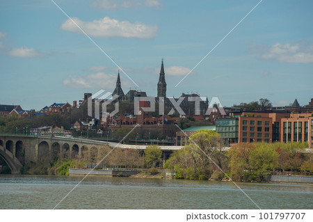 georgetown view from cruise on potomac river washignton dc on riverboat water taxi 101797707