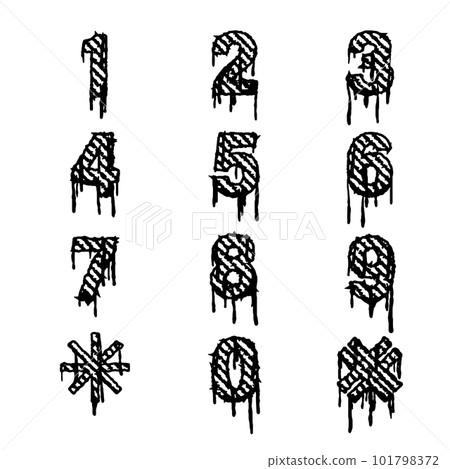 Vector graffiti numbers on white. Lettering sprayed with leak in black over white. Design street art. 101798372