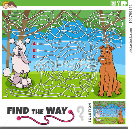 find the way maze activity with cartoon purebred dogs find the way maze activity with cartoon purebred dogs 101799151