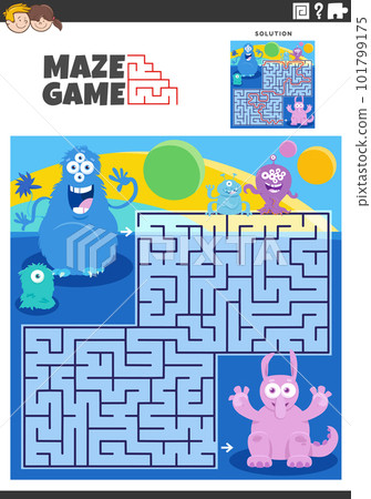 maze game activity with cartoon monster characters 101799175
