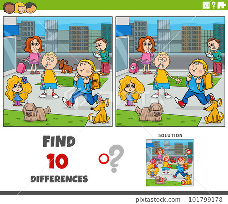 differences game with cartoon children in the city differences game with cartoon children in the city 101799178