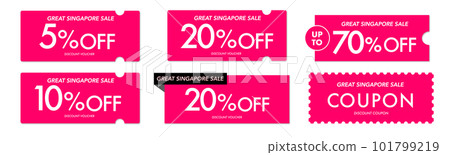 Simple pink coupon vector icon set for Great Singapore Sale 101799219