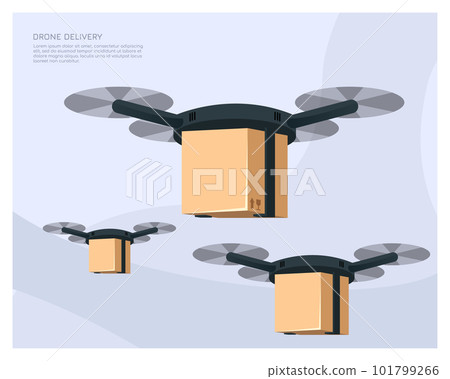 Drone delivery concept, Fast delivery, Automated quadcopter flying over map and carrying. Webpage, app design 101799266