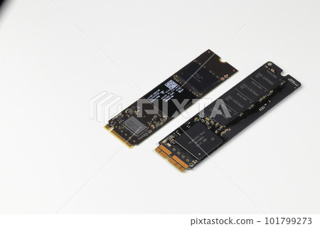 solid state drives for computer M.2 NVME PCIe, and Apple Proprietary 12+16 pin connector NVME isolated on white background. solid state drives for computer M.2 NVME PCIe, and Apple Proprietary 12+16 pin connector NVME isolated on white background. 101799273