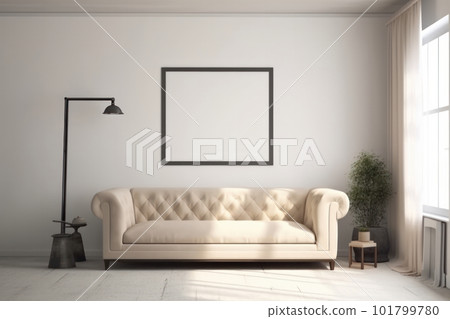 Relax and unwind in this cozy living room with a comfortable white couch and natural light pouring in from the window. AI Generative Relax and unwind in this cozy living room with a comfortable white couch and natural light pouring in from the window. AI Generative 101799780