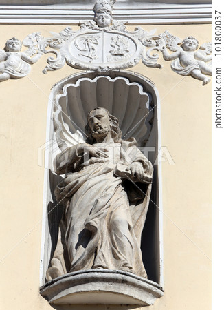 Jesus Christ Savior on the portal of Holy Cross, parish Church of the Immaculate Conception of the Virgin Mary in Lepoglava, Croatia 101800037