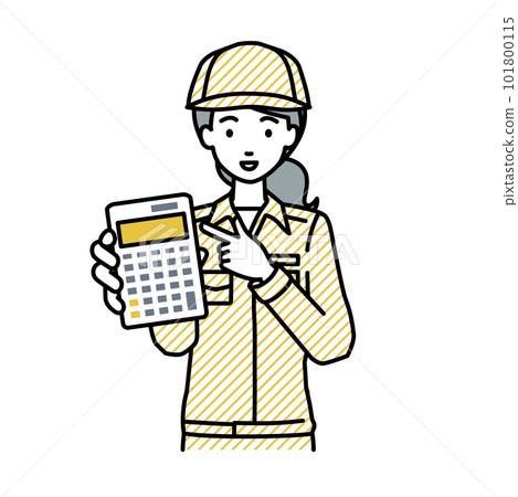 一名女工站著指著計算器 101800115