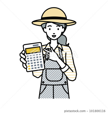 一位農婦站著指著計算器向我們展示 101800116