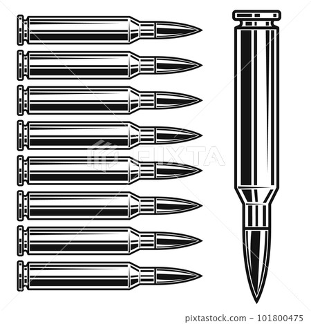 Illustration of ammunition and bullets isolated on white background. Design element for poster, card, banner, logo, label, sign, badge, t shirt. Vector illustration 101800475