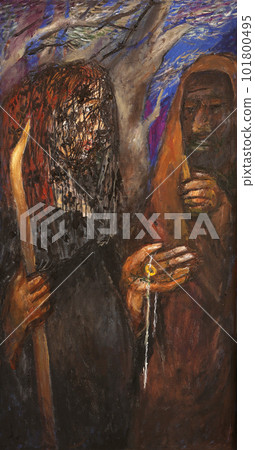 Tamar, detail of the altar of women by Sieger Koder in St. Stephen's church in Wasseralfingen, Germany 101800495