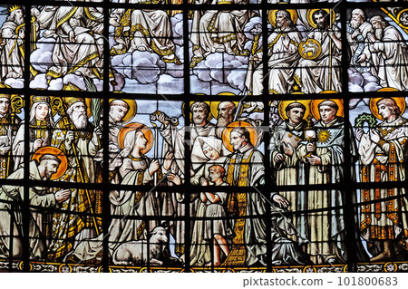 All Saints by Edouard Amedee Didron, stained glass window in Saint Thomas Aquinas in Paris, France All Saints by Edouard Amedee Didron, stained glass window in Saint Thomas Aquinas in Paris, France 101800683
