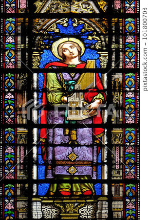 Saint Cecilia, stained glass window in the Basilica of Saint Clotilde in Paris, France Saint Cecilia, stained glass window in the Basilica of Saint Clotilde in Paris, France 101800703