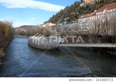 An artificial island on the Mur river in Graz, Austria 101800715