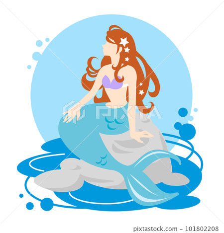 矢量圖的美人魚坐在岩石上，陷入沉思 101802208