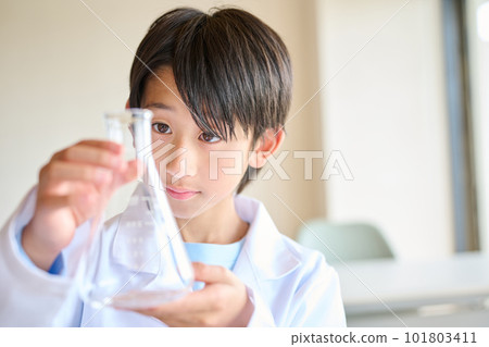 Elementary school boy doing science experiments 101803411