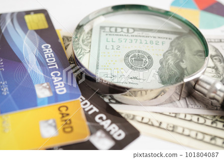 Credit card and magnifying glass for online shopping, security finance business concept. 101804087