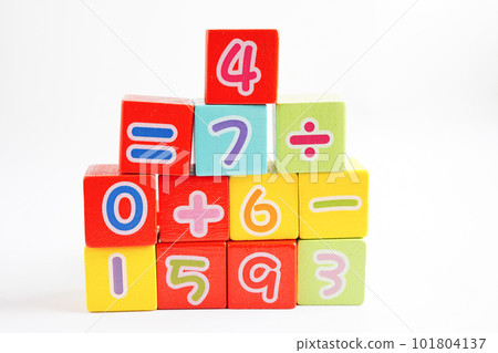 Number wood block cubes for learning Mathematic, education math concept. Number wood block cubes for learning Mathematic, education math concept. 101804137
